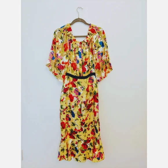 NWT SALONI olivia yellow floral midi dress yellow - Picture 6 of 12